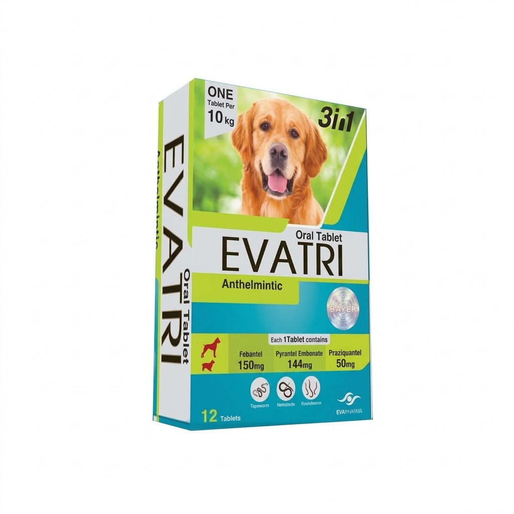 EVATRI Anthelmintic Oral Tablets for Dogs - 3 in 1 (12 Tablets)